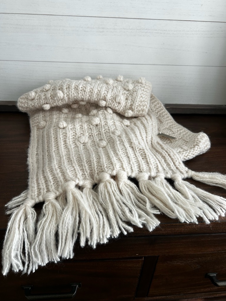 J.Crew Chunky Knit Bobble Scarf Nwt 70"L X 12"W.